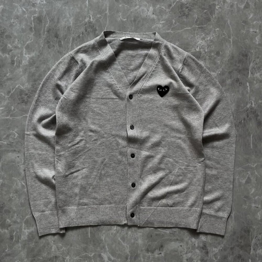 Comme Des Garçons Play Grey V-Neck Cardigan